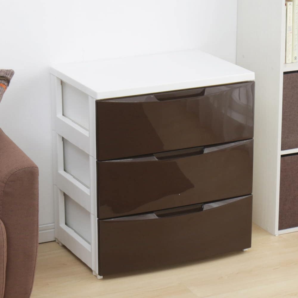 アイリスオーヤマ チェ スト 3段 届いてすぐ使える完成品 日本製 幅55×奥行41×高さ61.5cm ホワイト/ブラウン 白 プラスチック COD-553 組立不要