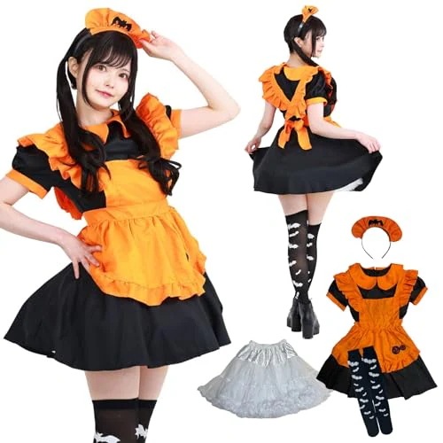 ハロウィンにぴったり ボリュームアップパニエ付きメイド服 衣装 仮装