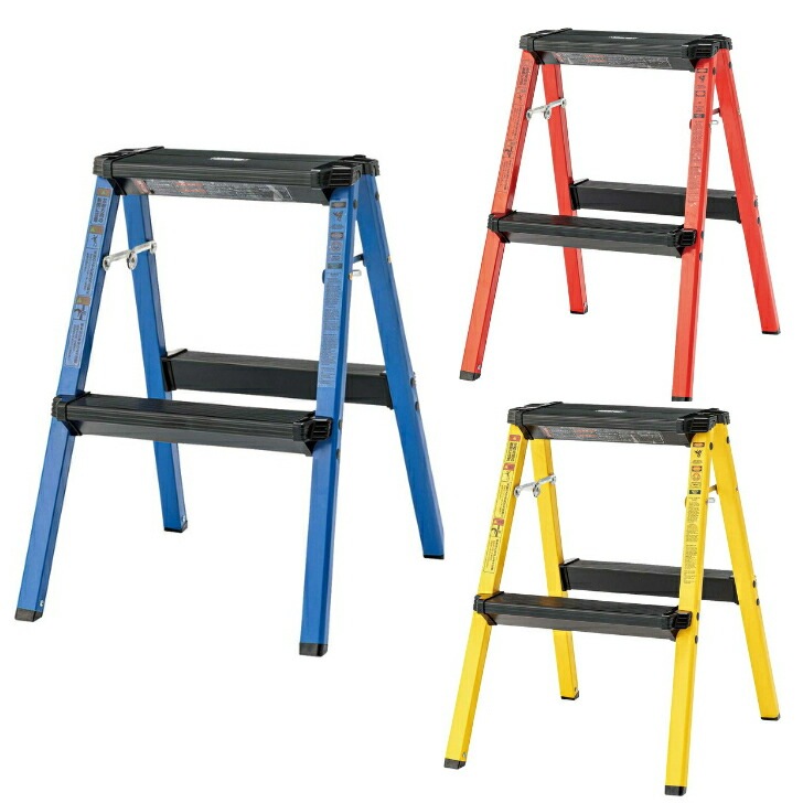 ステップスツール2段 脚立 踏み台 スツール 椅子 花台 洗車 ポップ 可愛い ブルー レッド イエロー PC-702