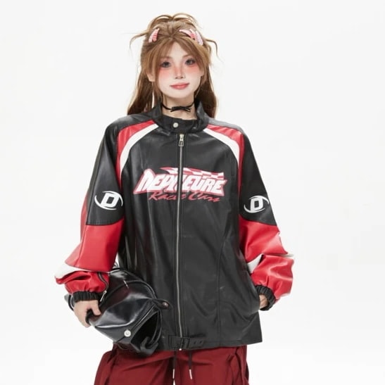 秋冬 長袖 ジャケット かわいい ハイネック スタンドネックショート アウター 羽織り合成バイカラーフェイク黑カジュアル シルエットゆったりファッション系サイズ 色っぽ 女っぽきれいめ大人っぽ