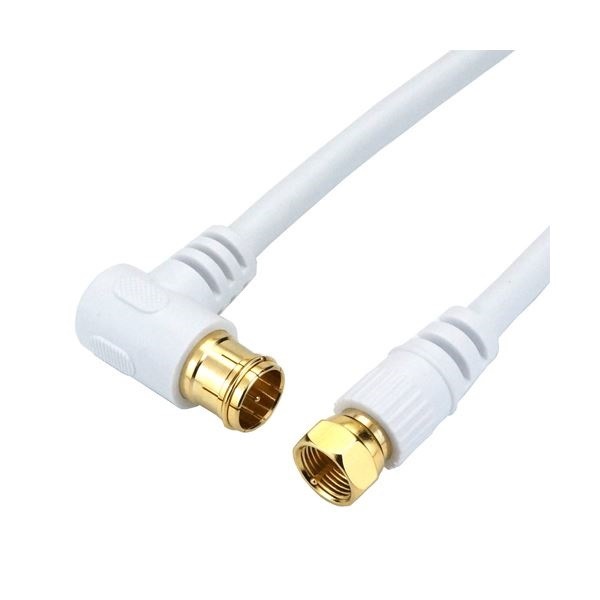 （まとめ）HORIC アンテナケーブル 20m ホワイト F型差込式／ネジ式コネクタ L字／ストレートタイプ HAT200-122LSWH2セット