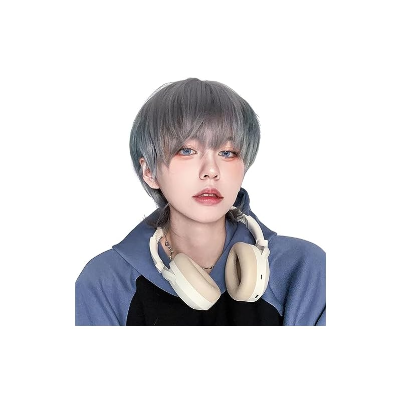 Sofeiyan ウィッグ かつら メンズ ショート ウルフ グラデーション 男装 原宿 自然 耐熱 小顔 人気 イケメン ファッション 男女兼用 コスプレ 男性 イメチェン 学生 通勤 シルバーグレ