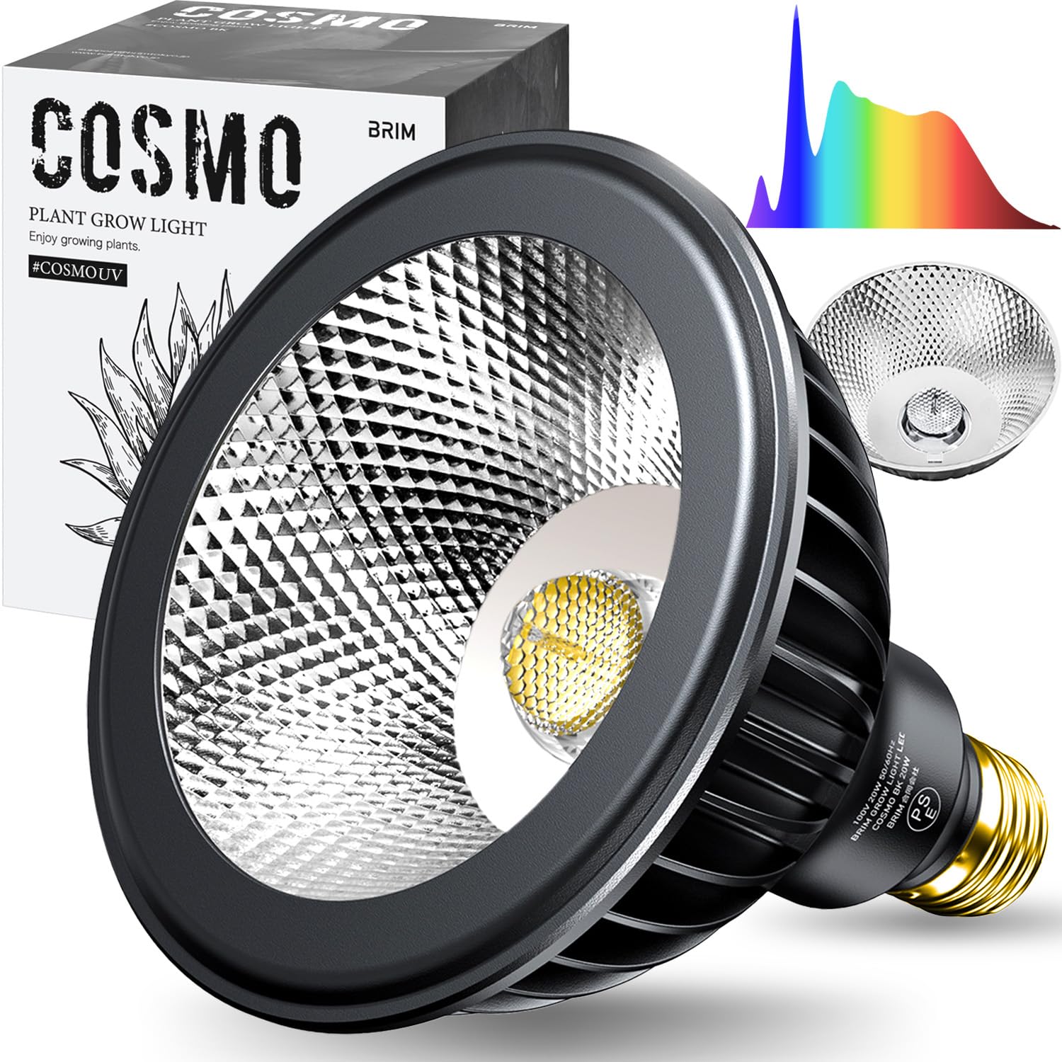 【グリーンアドバイザー推薦】BRIM(ブリム) COSMO UV 20W 植物育成ライト LED フルスペクトル 高PPFD 高力率 高演色性 植物用 省エネ設計 長寿命 E26口金 反射板＆集光レン