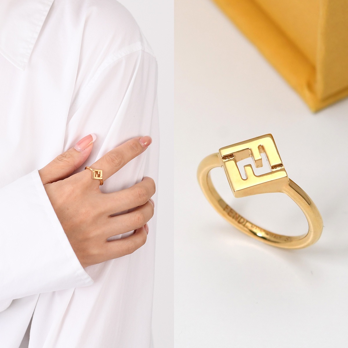 指輪 アクセサリー Forever フォーエバー リング 8AL012 B08 レディース ゴールド ブロンズ ロゴキューブ FFモチーフ