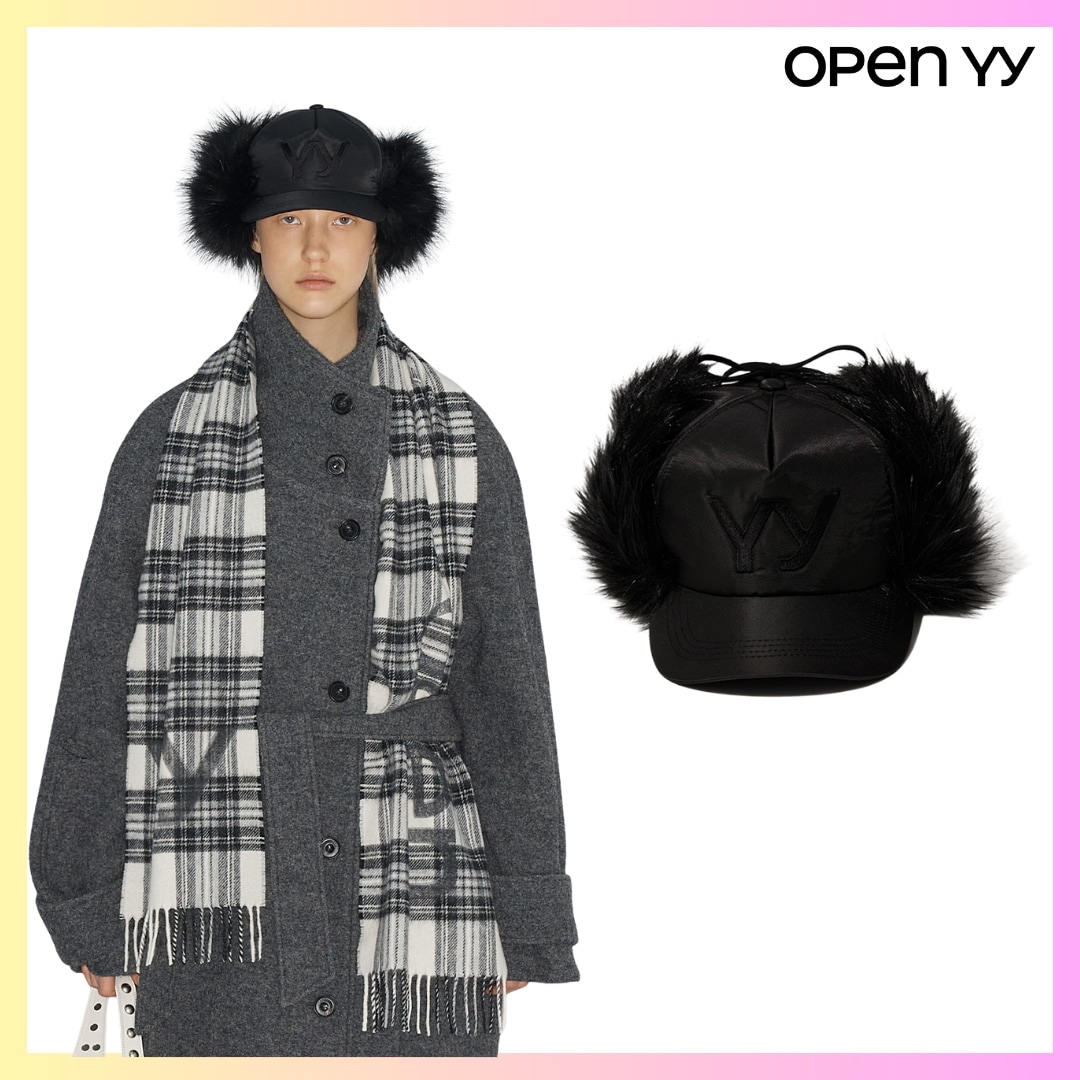 [OPEN Yy] FAUX FUR EARFLAP CAP - BLACK + FREE OMAKE キャップ 帽子 メンズレディースユニセックスおしゃれシンプル韓国ファッション