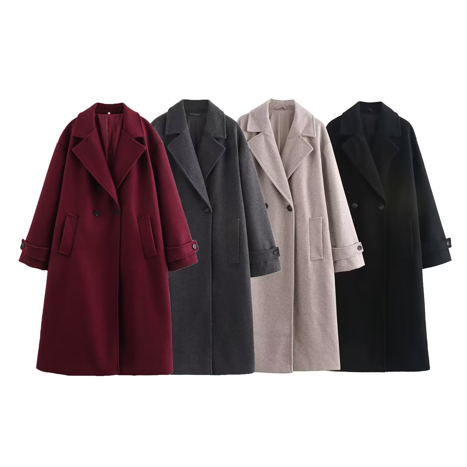 ZA 越境婦人服卸売ヨーロッパとアメリカのヘップバーン スタイル ラペル ロング ソフト ルーズ ウール コート ジャケット 3046299