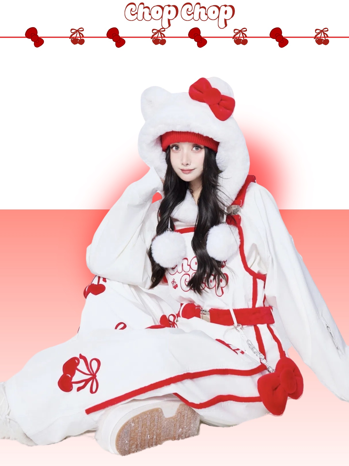 スノーボードウェア 2025 2026 白赤 チェリー スノパンツ スノウェア レディース 3L スキーウェア スノボウェア スキー 防风撥水