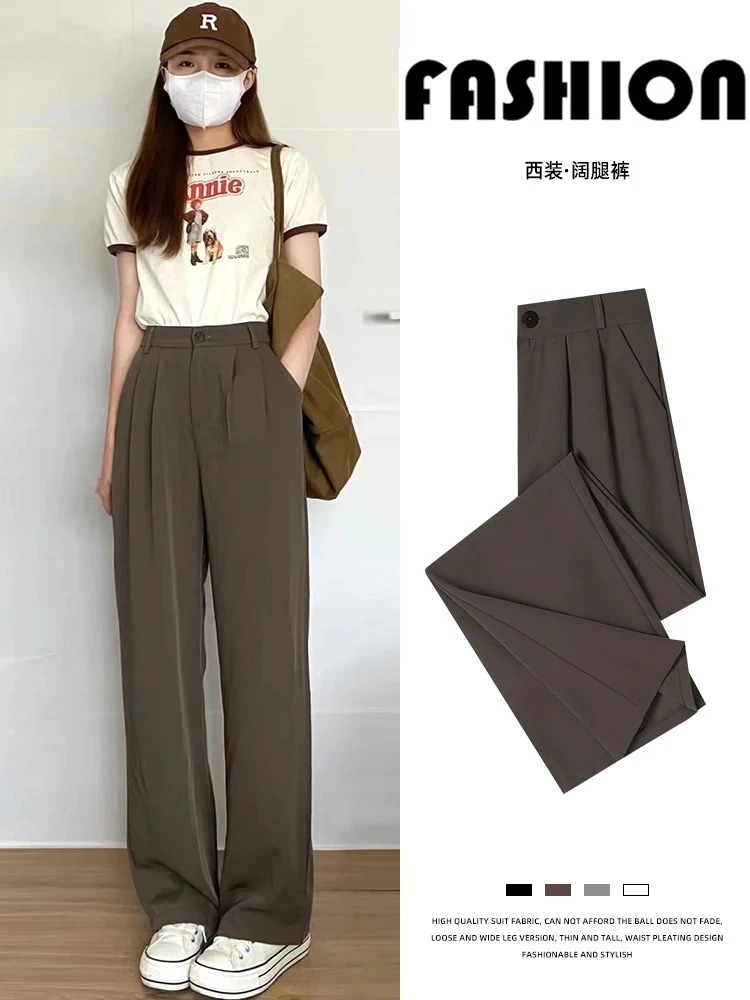 パンツ黒垂感スーツパンツ女性夏2025新型高腰ストレートカジュアルパンツ薄手職業正装ワイドパンツ