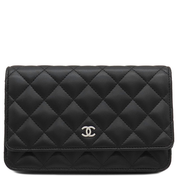 シャネル CHANEL チェーンウォレット マトラッセ チェーンショルダー ラムスキン ブラック シルバー金具 黒 斜め掛け AP0250 22****** 【箱】【中古】