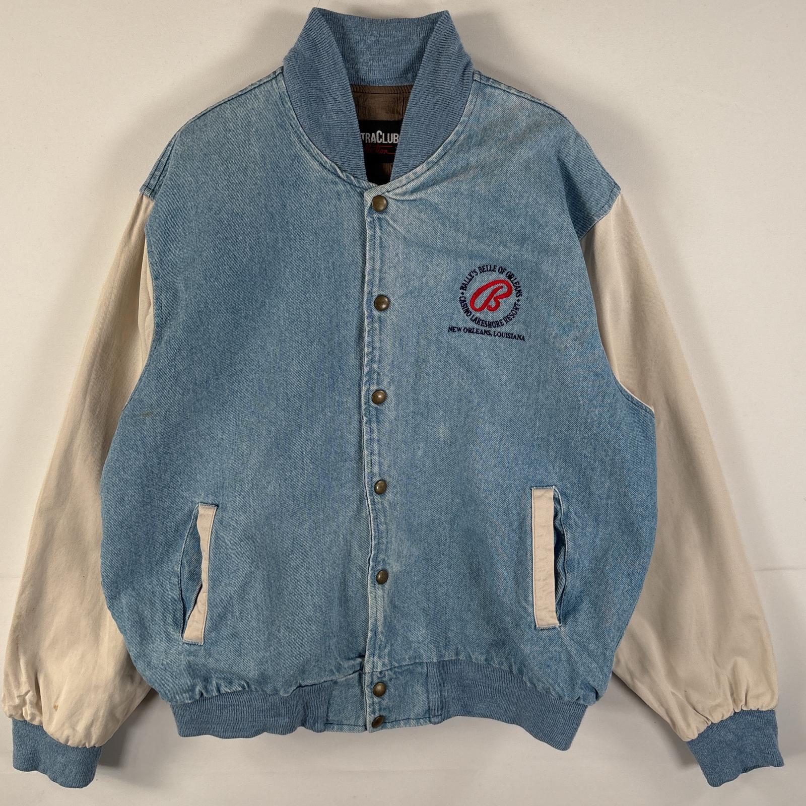 古着 ウルトラクラブ ULTRA CLUB デニム スタジャン ブルゾン 刺繍ロゴ 襟袖先リブ付き M インディゴブルー ベージュ メンズ
