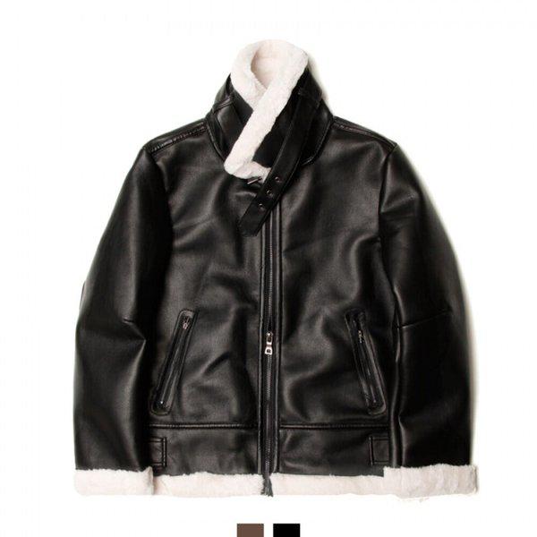 メンズ冬用フリース起毛カラーレザージップアップジャンパー DMES-JUW-STS14244340