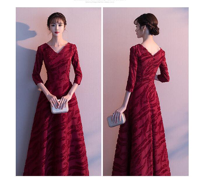 ワインレッド プリンセスドレス ロングドレス ウエディングドレス イブニングドレス 袖あり ロングワ