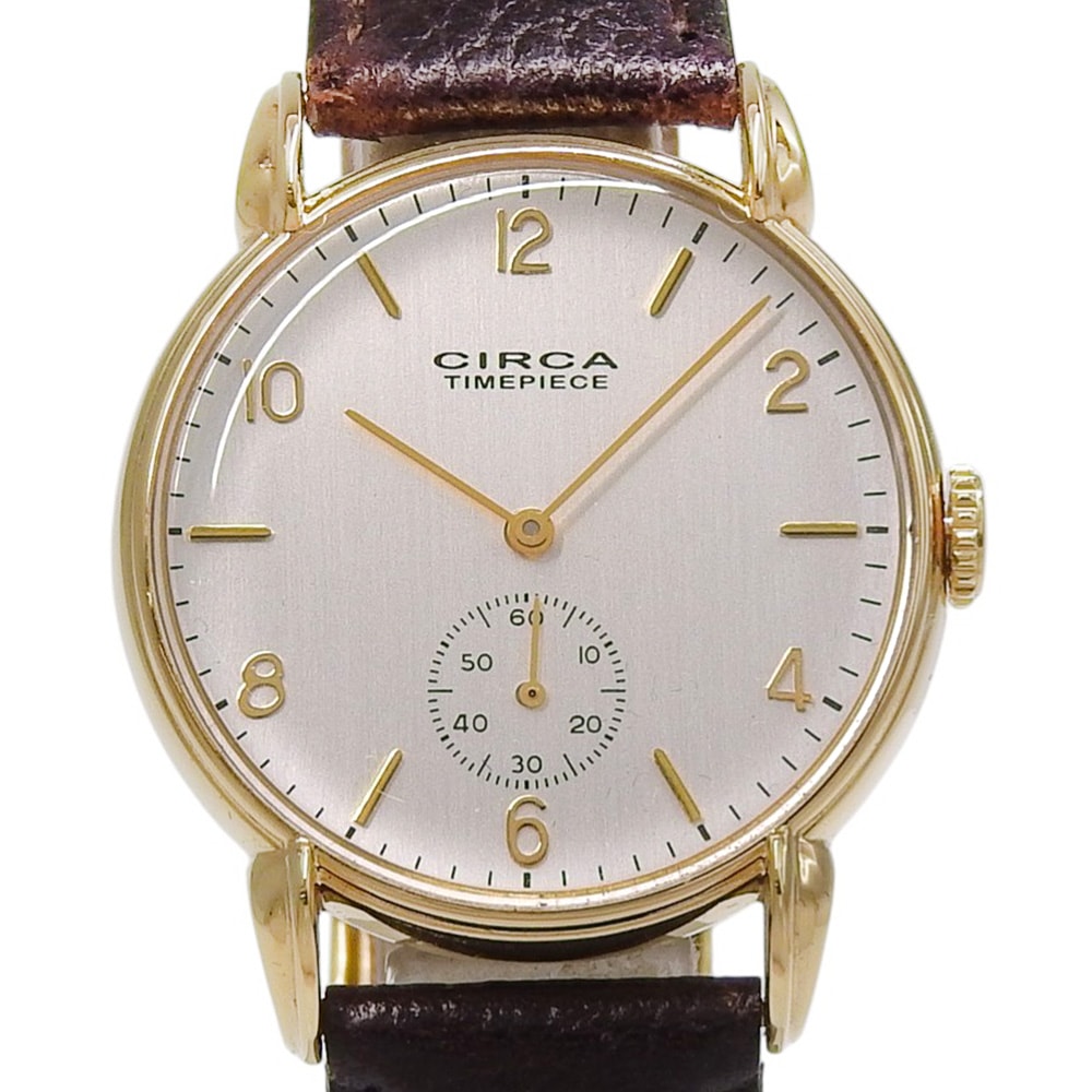 【CIRCA】サーカ TIMEPIECE CT114RG 腕時計 金メッキ レザー ゴールド クオーツ アナログ表示 メンズ シルバー文字盤 中古品 A-ランク