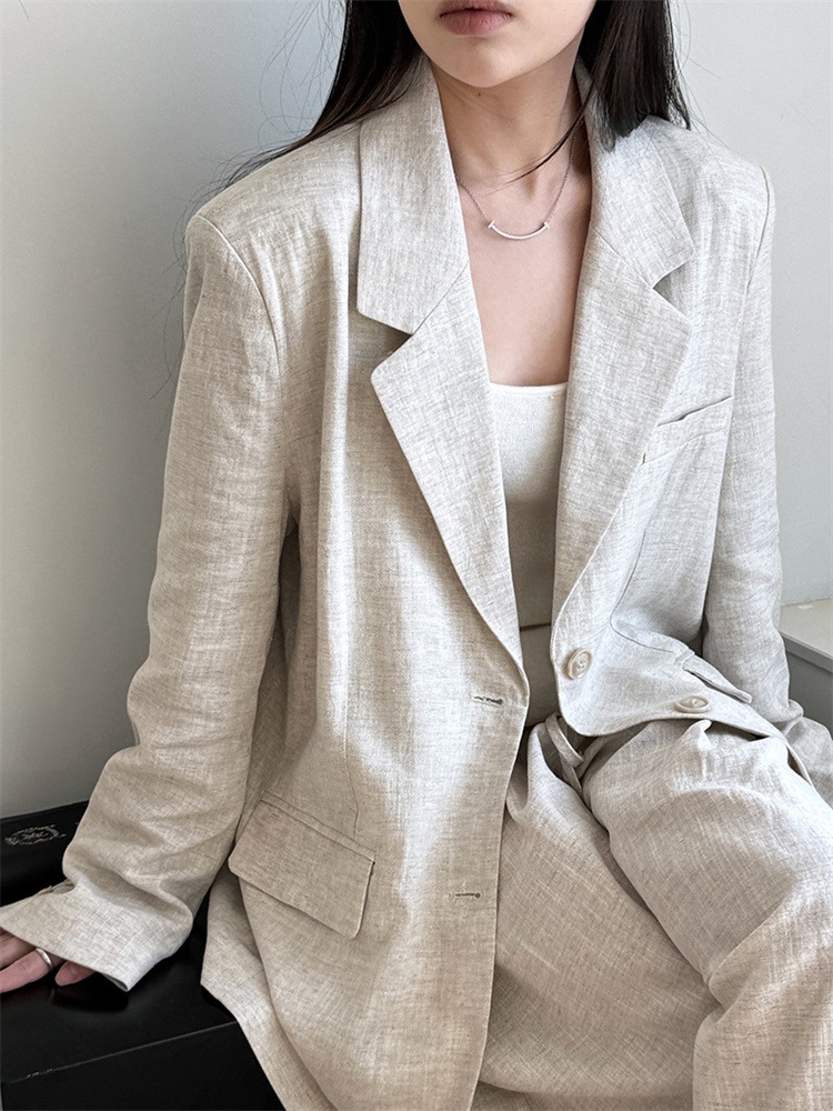 早い者勝ち 2025春新作 リラックスフィット リネン混ウールジャケット+パンツセット