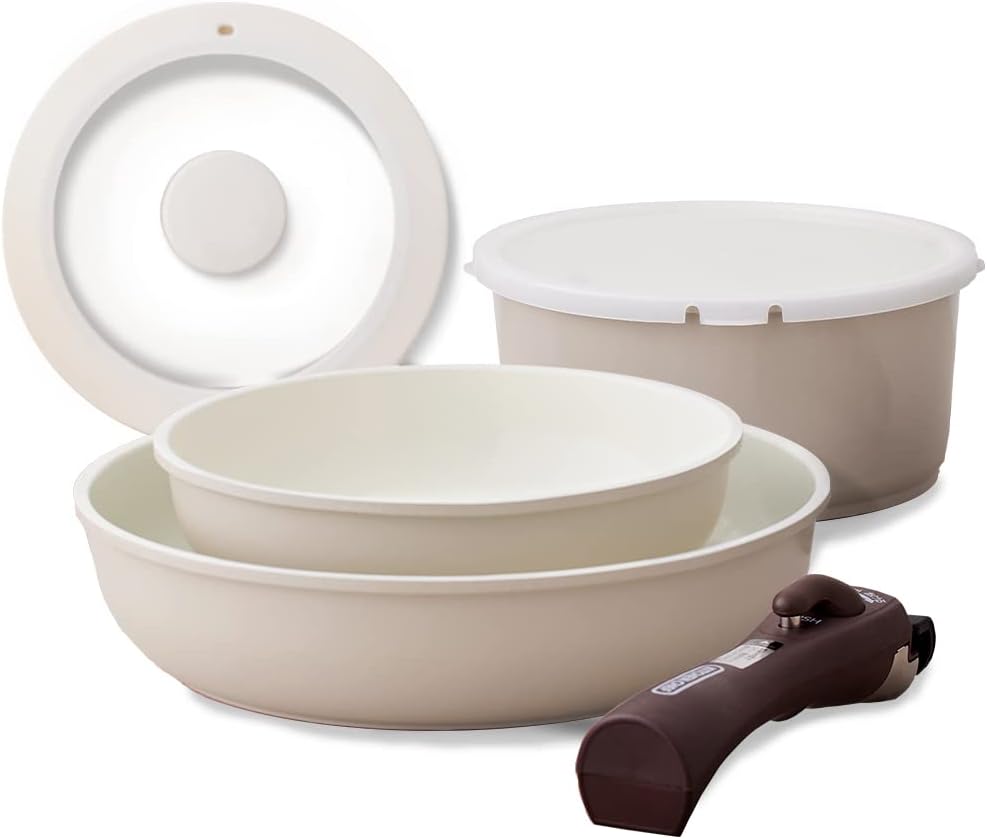 アイリスオーヤマ セラミックカラーパン 取っ手の取れるフライパン 6点セット サッと火が通る熱伝導性 時短でふっくらジューシーな焼き上がり するんっが続く快適 のまま食卓へ グレージュ CCRC-6S