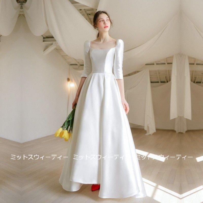 韓国ファッション安い 披露宴 aラインドレス 結婚式 演奏会 クラシックドレス ウエディングドレス パーティードレス 白 ウェディングドレス 花嫁 ブライダル ロングドレス 二次会