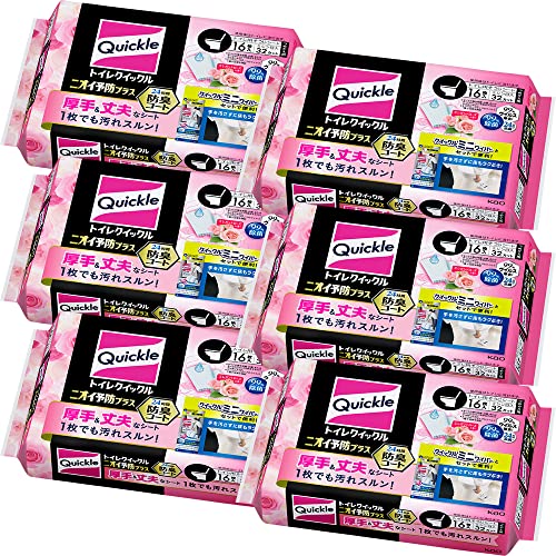 【まとめ買い】トイレクイックル ニオイ予防プラス つめかえ用 エレガントローズの香り 大容量 16枚 × 6個 99%除菌 24時間抗菌・防臭効果が続く!