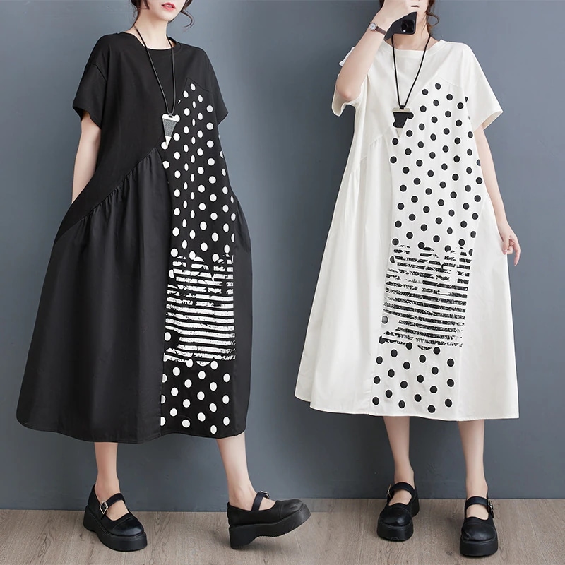 ロングワンピース大サイズプリント半袖ワンピース夏シャツ ワンピース