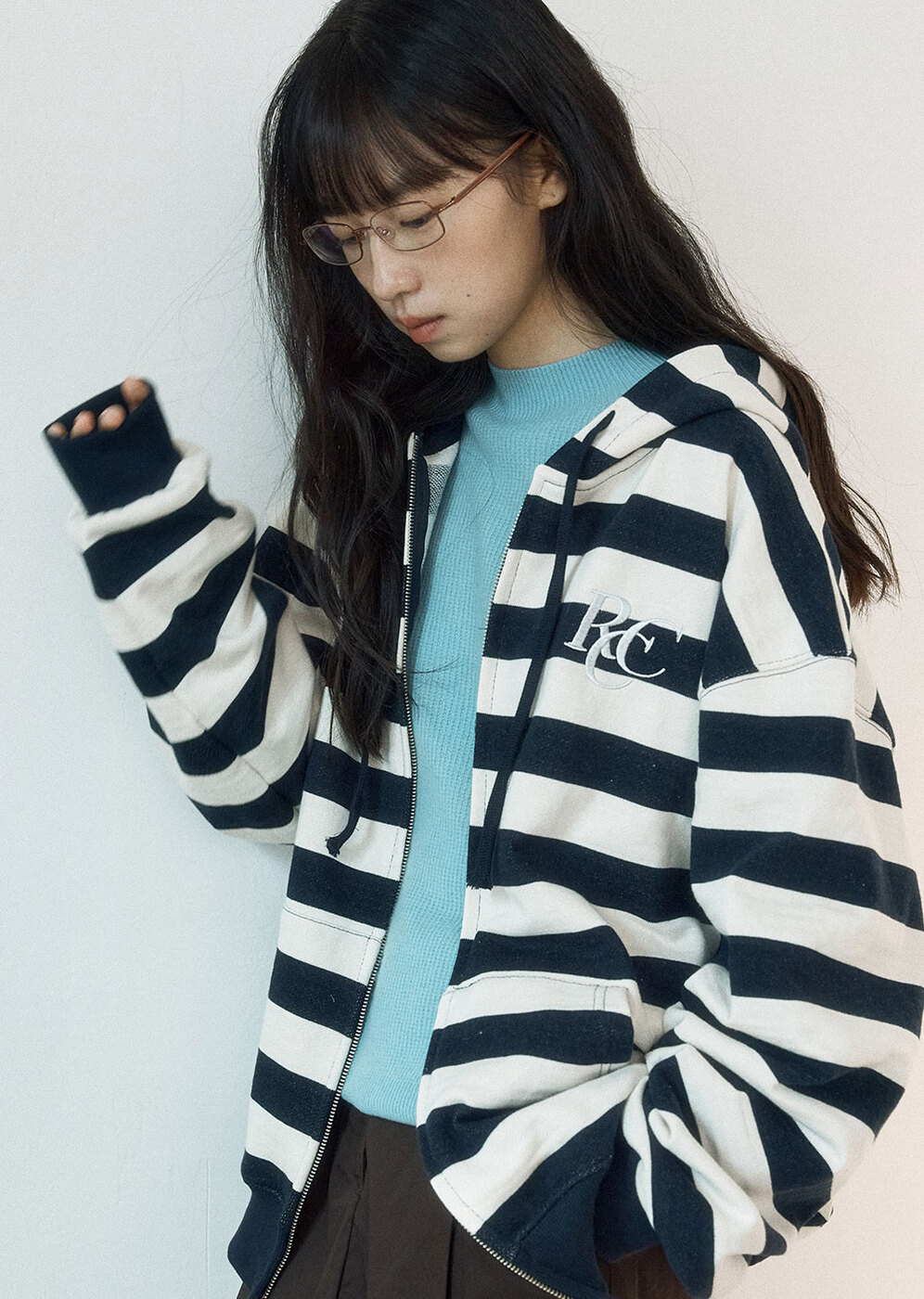 【ROCCI ROCCI】 RCC 2WAY HOODIE ZIPUP : NAVY STRIPE
