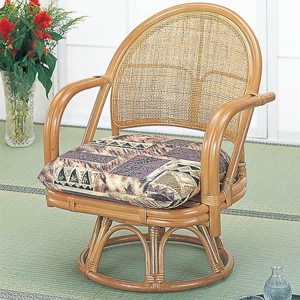 ラウンドチェア ラタン 座椅子 籐家具 座面高32cm