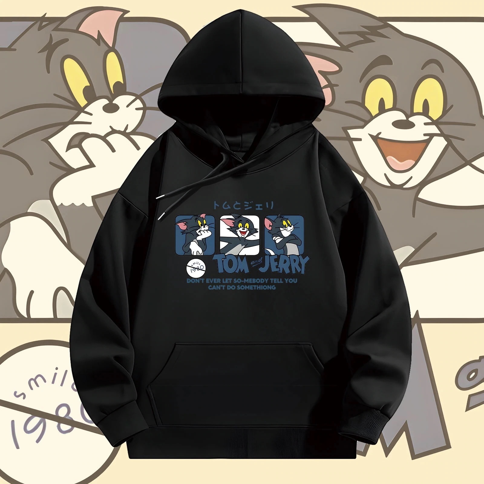 トムとジェリー漫画プリントフード付きスウェットシャツ秋ティーンエイジャールーズショルダー長袖服ジャケット