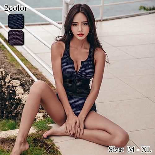 【グラシア】 水着 ワンピース レディース ビーチウェア スイムウェア 流行 海 プール クラシカル フロントファスナー シック ドット パッド ファスナー ベーシック 三角パッド 色香 胸元 大人