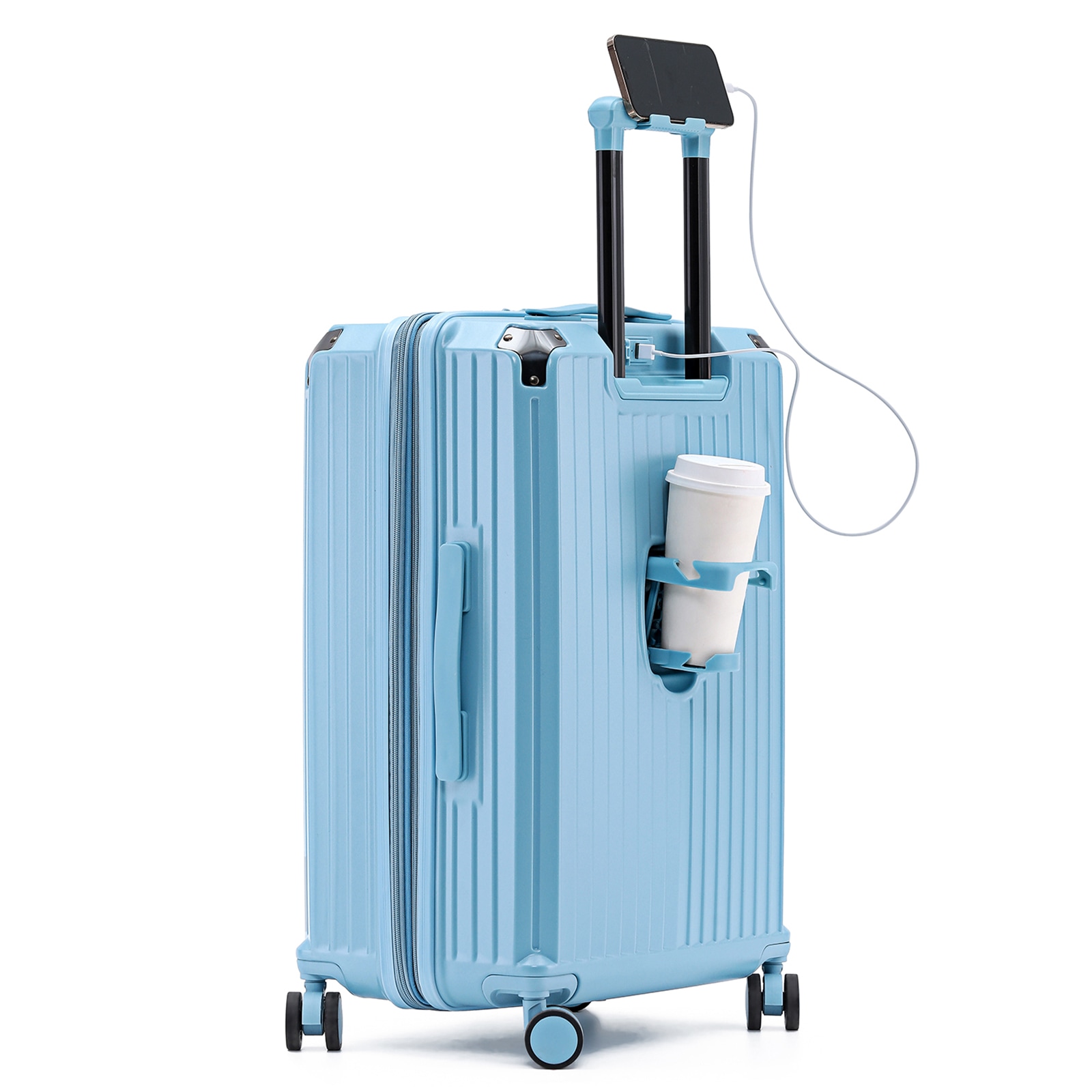 スーツケース キャリーケース ファスナーフレーム USB充電 スマホホルダー付き 折りたたみ式カップホルダー付き TSAロック ビジネス 超軽量 出張 静音 可愛い 旅行 出張