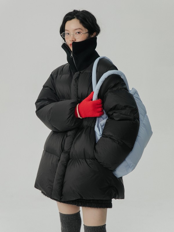 オモントエッグタルトホームニットカラーピンクダウンジャケットレディース冬新作ゆったりソフト厚手パンコート