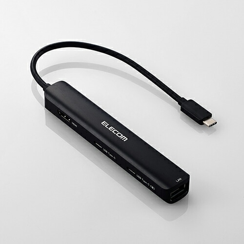 Type-C ドッキングステーション スリムタイプ 6in1 充電専用 USB-C×1 USB-C×1 USB-A×2 HDMI×1 LANポート付 ブラック