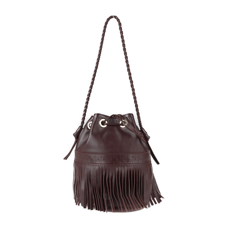 美品 J&M Davidson ジェイアンドエムデヴィッドソン ショルダーバッグ - カーニバルM レザー ブラウン ゴールド金具 フリンジ 巾着 本物保証 中古