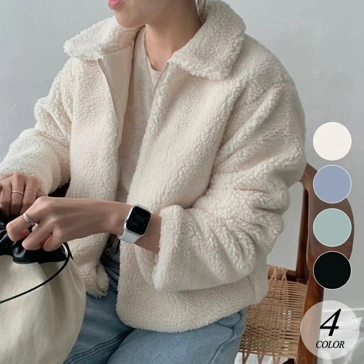 ボアジャケット 襟付き ブルゾン ボア ジャケット ショート丈 アウター 長袖 ゆったり 可愛い カジュアル 秋 冬 あったか 防寒 きれいめ おしゃれ レディース 韓国ファッション