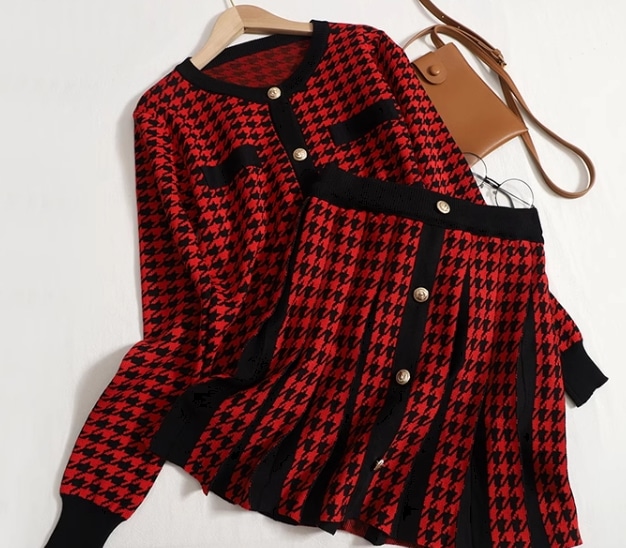 セットアップ モテアイテム かわいい 2点セット カーディガン ミニ丈 長袖 ラウンドネック 襟なし Aライン ボタン ニット プリーツ 上下セット 大人可愛い きれいめ 大人 上品 おしゃれ お洒落