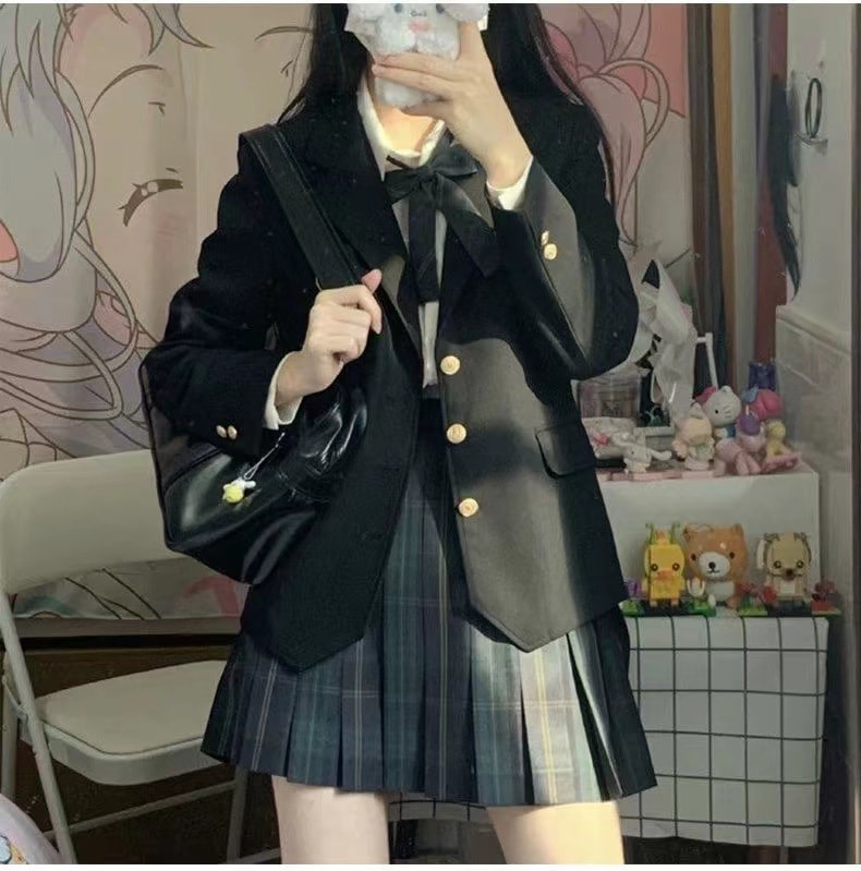 メーカー供給jk制服chitaiブラックスーツジャケット女性用オリジナル日本カレッジスタイルレディース秋冬新作