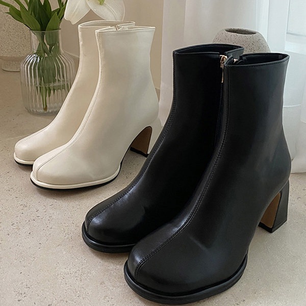 ショートブーツ オブリークトゥ サイドジップ レディース