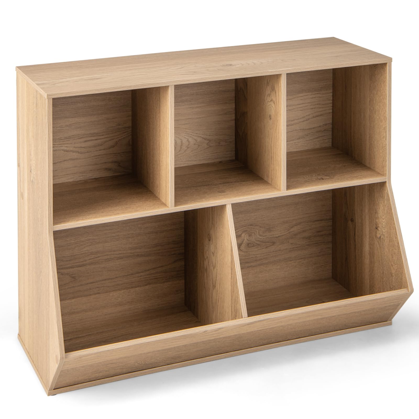 GYMAX 収納棚 本棚 カラーボックス キューブシェルフ 木製 5キューブ 幅90x奥行30x高さ76cm ブックラック おもちゃ ぬいぐるみ コミック 絵本 大容量 おしゃれ 転倒防止 落下防止