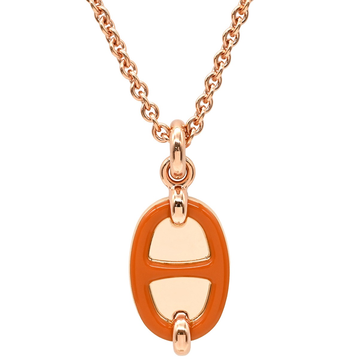 エルメス ネックレス ミニマイヨン ペンダント GP エナメル オレンジXピンクゴールド シェーヌダンクルモチーフ PG金具 【中古】