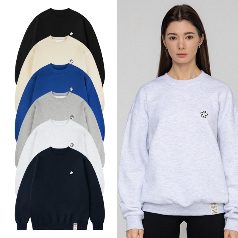 [UNISEX] White odd flower embroidery sweatshirt_6color