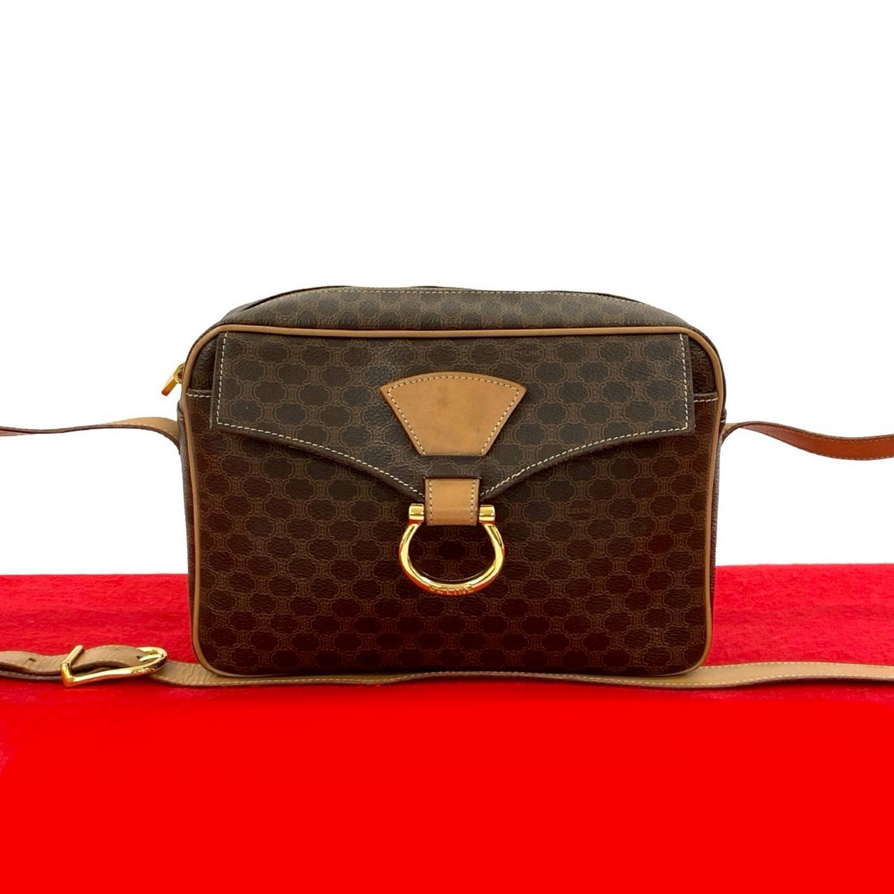 ヴィンテージ マカダム ブラゾン トリオンフ ロゴ 柄ショルダーバッグ レザー PVC ブラウン 221-2