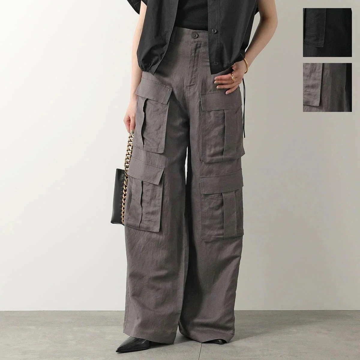 MEIMEIJ メイメイジェイ カーゴパンツ M4EM00 レディース ワイドパンツ リネンブレンド ストレート カラー2色