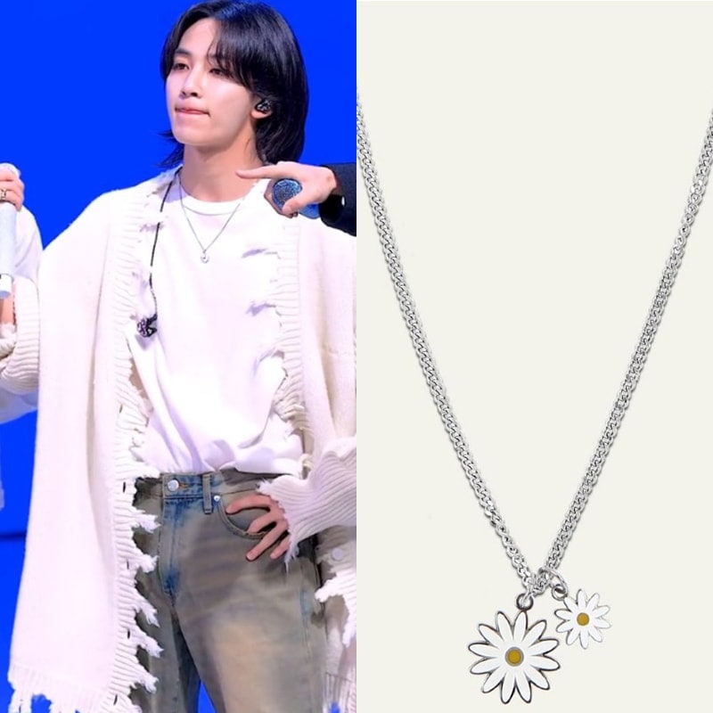 【SEVENTEEN ジョンハン着用】デイジーネックレス 49cm(+4cm) サージカルステンレス シルバーカラー