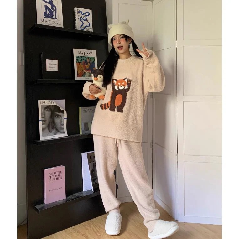 [入荷]パジャマ ルームウェア 部屋着 あったかパジャマ かわいい レッサーパンダ ソフト 心地 女性 秋冬 お泊り 旅行 修学旅行 ホームウェア 訳あり