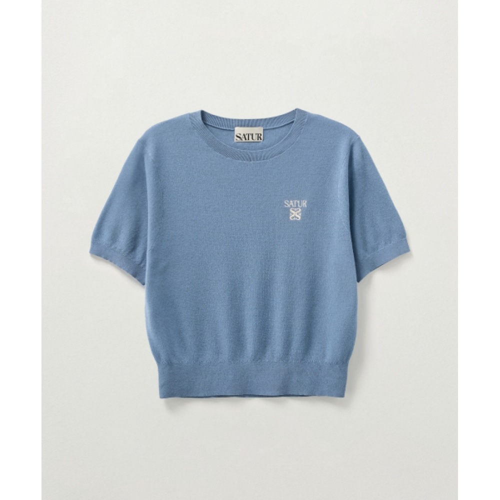 SATUR (W) ライトウェイトクルーネックハーフニットブルー