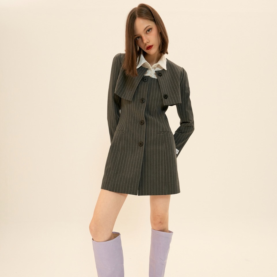 Jacket & One-piece setup_Gray stripe
