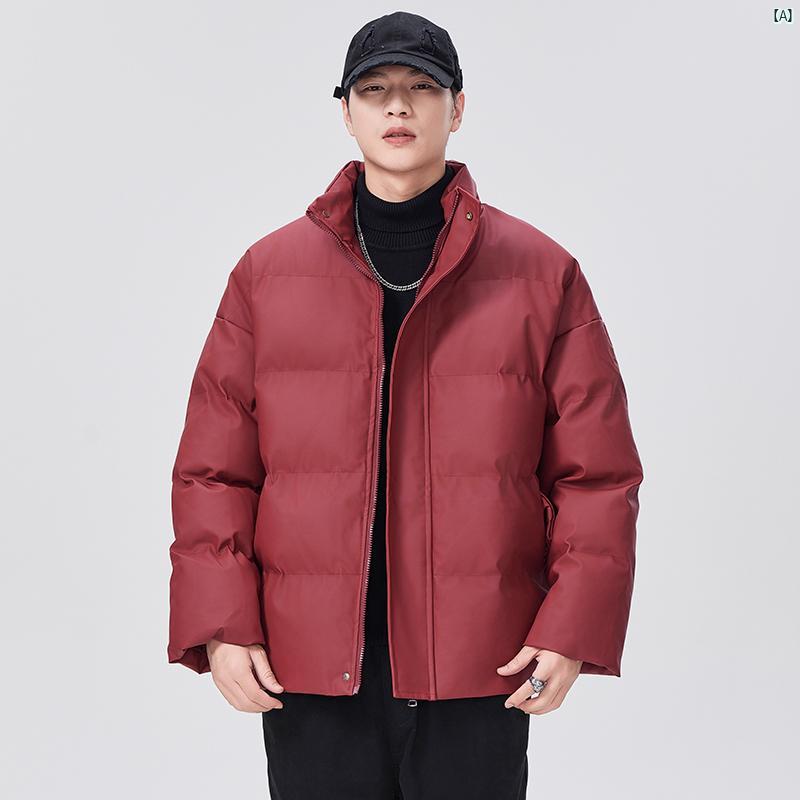 メンズ ファッション オシャレ カジュアル 男性 アメリカ ブルゴーニュ コットン コート レザーコート 冬 防風 厚手 防水 パン スタンドカラー コットンコート