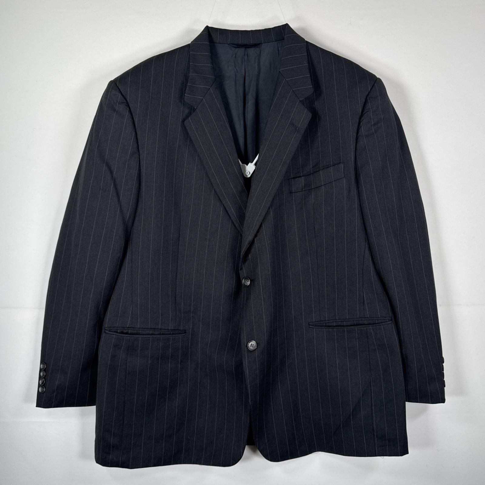 古着 テーラードジャケット ブレザー スーツ 大きいサイズ 48R ブラック ストライプ メンズ