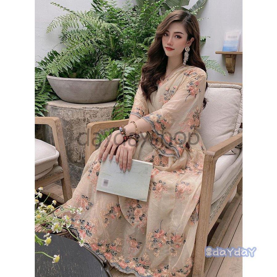 ワンピース 花柄 7分袖 袖フレア とろみ フード付き ウエストリボン ロングワンピース ナチュラルコーデ ふんわり フェミニン キレイ目