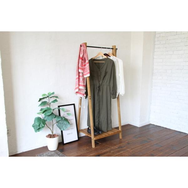 ハンガーラック 洋服掛け おしゃれ 棚 ナチュラルモダン 木製 衣類収納 頑丈 スリム ワードローブ 天然木 幅710mm