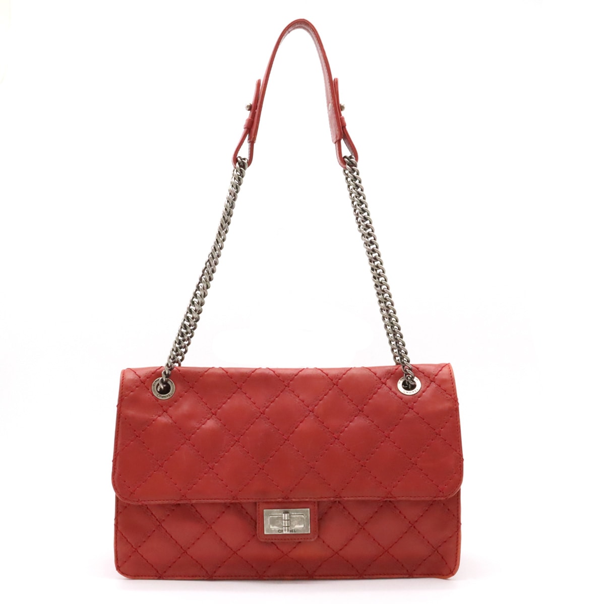 2.55 マトラッセ Wチェーンバッグ ショルダーバッグ セミショルダー レザー レッド 赤 シルバー金具