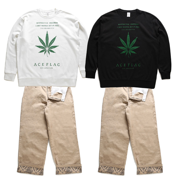 ACE FLAG 上下セット 長袖 トレーナー スウェット チノパン ロングパンツ セットアップ メンズ 春秋冬用 白/黒 大きいサイズ エースフラッグ ペイズリー