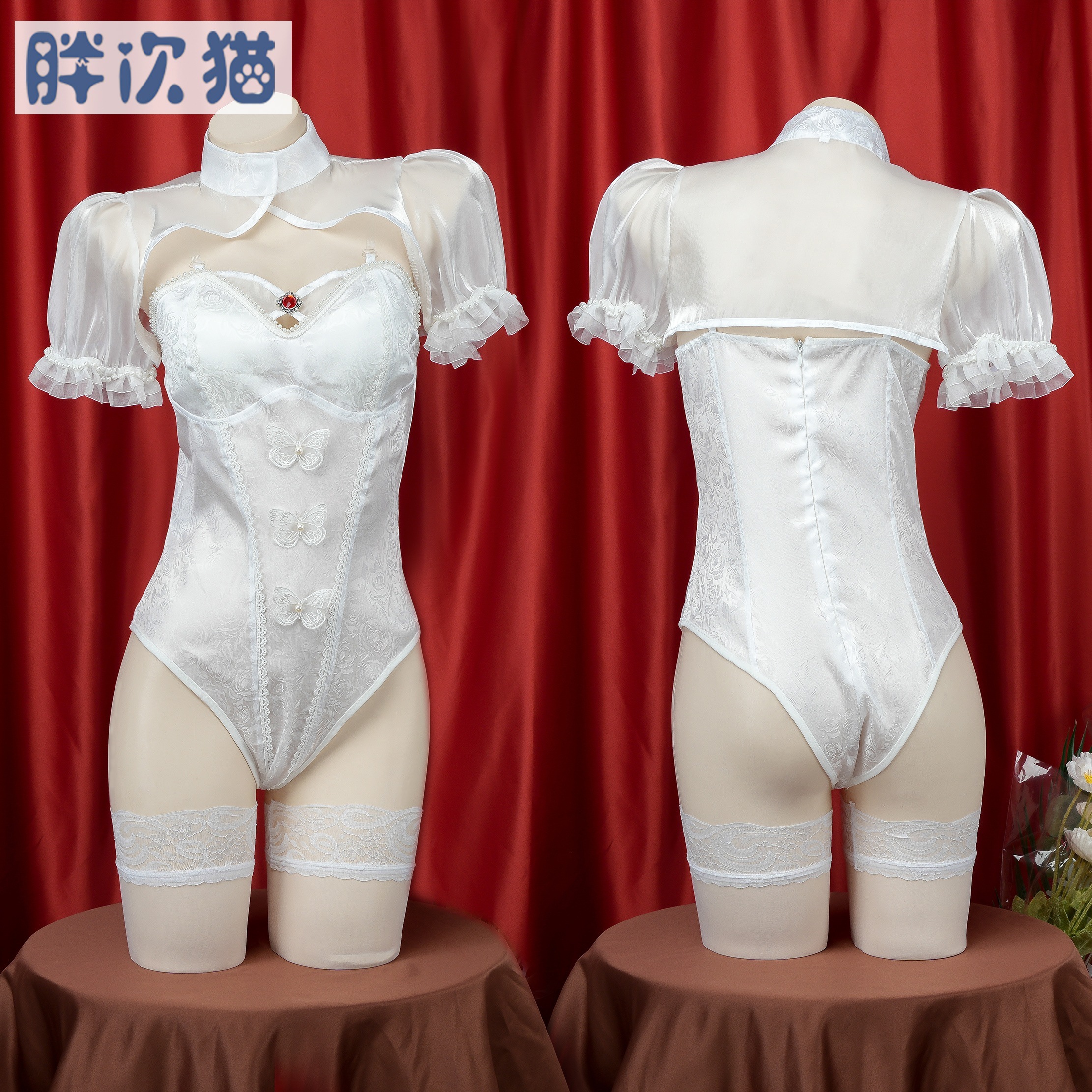 ダーク柄フラワーウェディングワンピースローカットサスペンダーベルトプライベートホームパジャマ2点セット期間限定30%